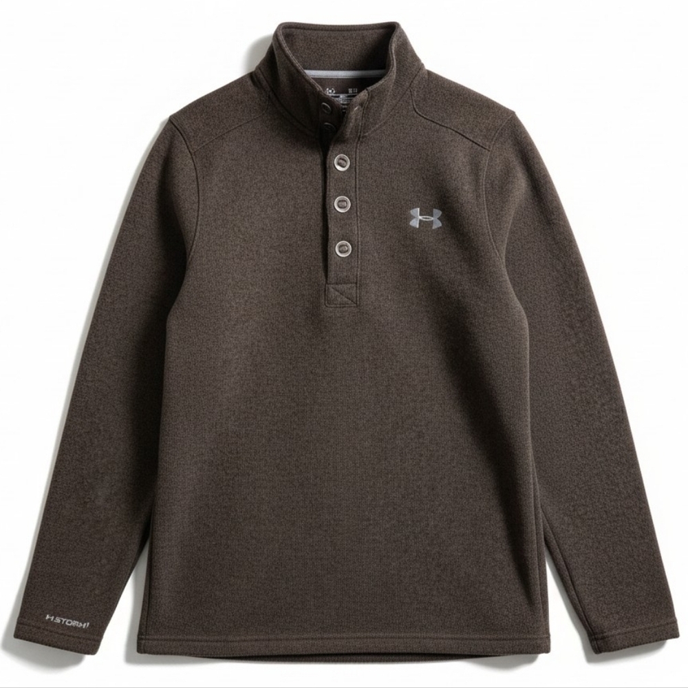 Under Armour Men’s Heathered Brown Button Pullover Small Fleece Lined
